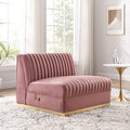 Modway Sanguine Channel Tufted Upholstered Performance Velvet Modular Sectional Sofa Armless Chair in Dusty Rose