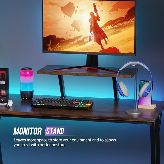 FDW L Shaped 51 Inch Gaming DeskCorner Computer DeskPC Gaming DeskWriting Workstation with Large Monitor Stand for Home OfficeBrown