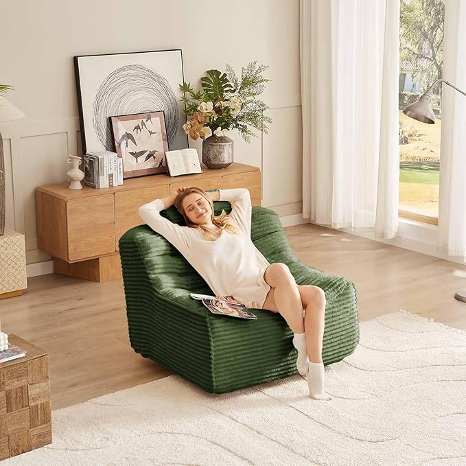 40 Swivel Cloud Chair 360° Swivel Accent Chair with Armless &amp Movable Pillow Cozy Single Sofa Oversized Reading Chair for Bedroom Living Room Compression Corduroy Plush Easy Assembly (Green