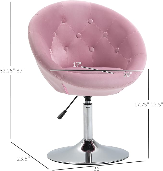 Modern Makeup Vanity Chair Round Tufted Swivel Accent Chair with Chrome e Height Adjustable for Living Room Bedroom Pink