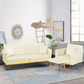 2 Pieces Velvet Sofa Set with Adjustable Armrest and Backrest 70” Convertible Futon Sofa Bed &amp Mordern Accent Chair with Ottoman for Living Room Bedroom Beige