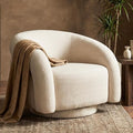 Swivel Barrel Accent Chair Wool Fleece Upholstered Armchair Round Modern Armchair 360° Swivel No Assembly Required Comfy Reading Sofa Seat for Living Room Bedroom and Apartment Off-White.