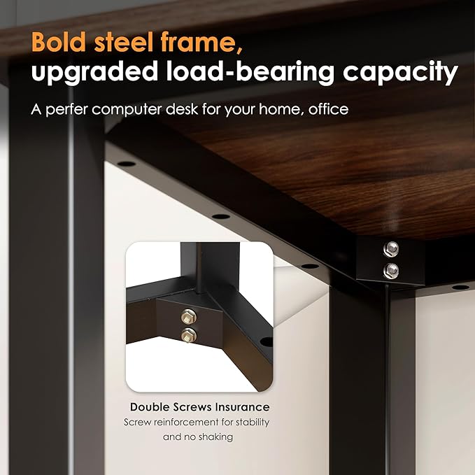 Need 63 Inch Large Computer Desk - Modern Simple Style Home Office Gaming Desk Basic Writing Table for Study Student Black Metal Frame Walnut