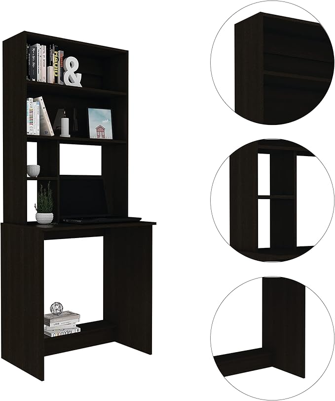 50 Work Study Desk Four Shelves Writing Desk One Lower Shelf for Study and Home Office-Black