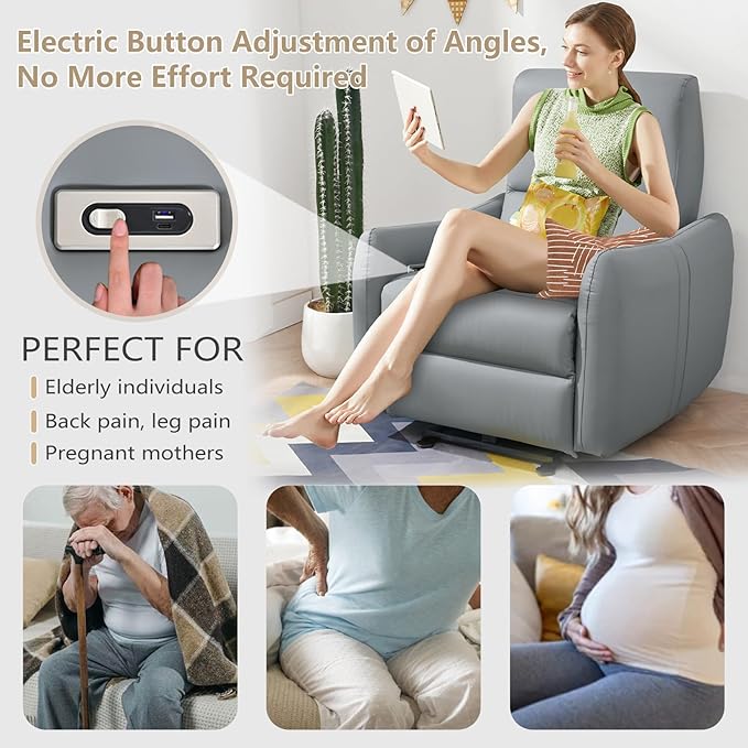 cinkehome Wall Hugger Power Recliners for Small Spaces Electric Recliners with USB Modern RV Recliner Chair for Living Room Apartment Grey