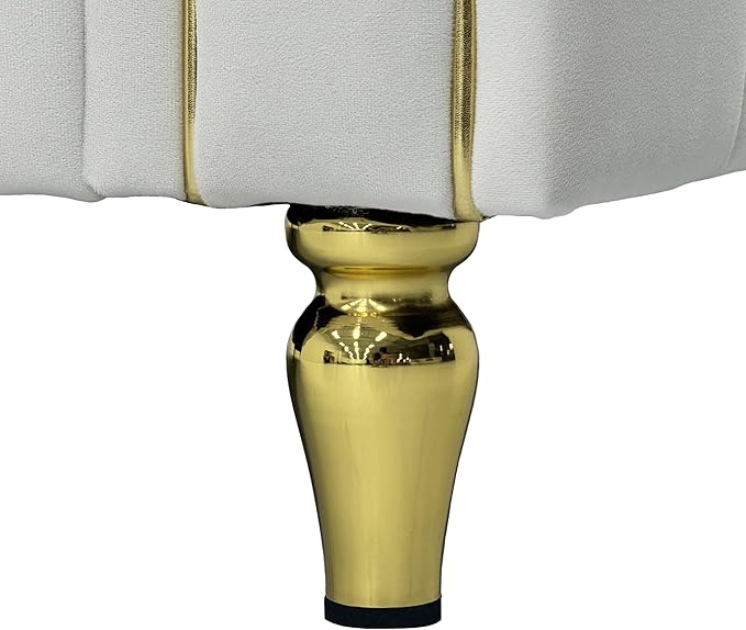 Modern 3-Seaters Velvet Sofa Upholstered Couch with Pillows and Gold Metal Legs for Living Room Office Apartment (Cream White)