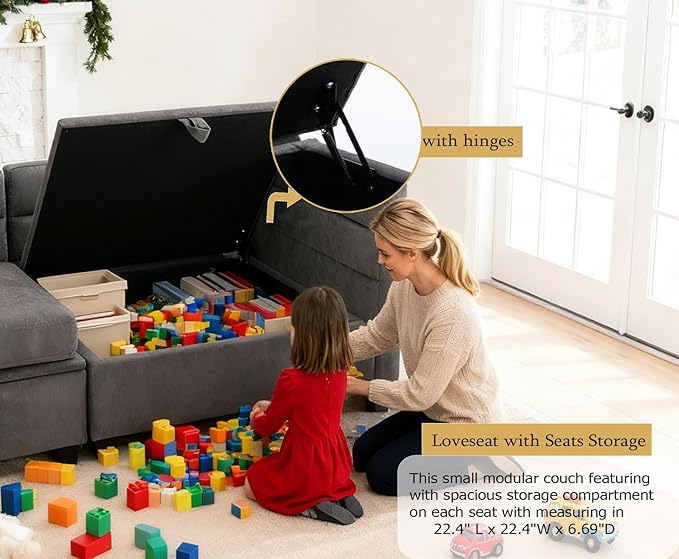 107 Modular Sectional Sofa Storage Couch and Ottoman 6 Seat Convertible U Shaped Couch with Reclining Arm and Back Modular Sectional Couches for Living Room Apartment Small Space(Dark Gray)