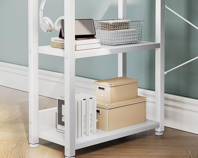 Casaottima 40 Inch Small Computer Desk with 4 Fabric Drawers Modern PC Desk for Small Spaces Home Office Desk with Storage Shelves White