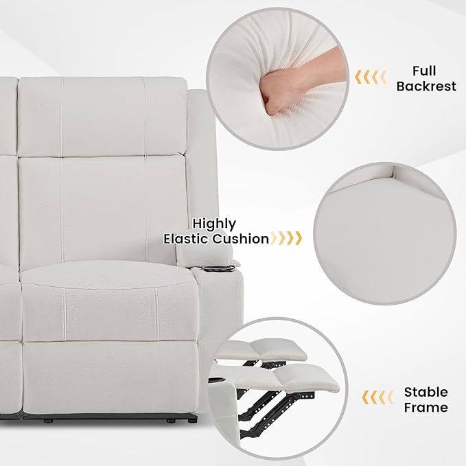 Reclining Sofa CouchLoveseat Recliner Sofa with Drop Down Table/ 4 Cup Holder/Hidden Storage Wall Hugger Recliner Sofa for Living Room &amp Home Theater &amp RV(Beige)