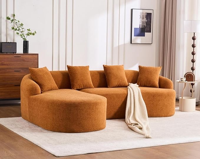 KEIKI L-Shaped Chenille Modular Sectional Couches with Chaise Lounge &amp 4 Pillows 3 Seater Oversized Upholstered Luxury Plush Cloud Sofa for Living Room Apartment Full Sponge Compression