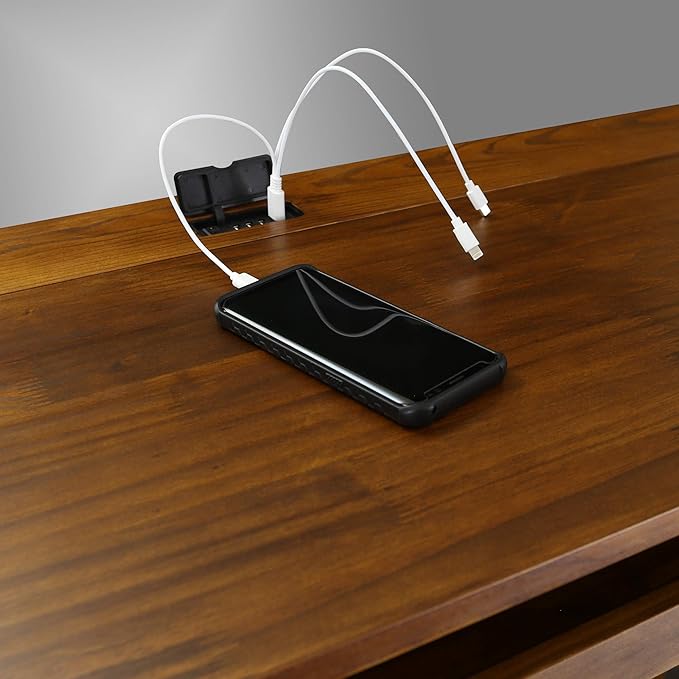 Folding Desk with Pull-Out &amp USB Port-Warm Brown