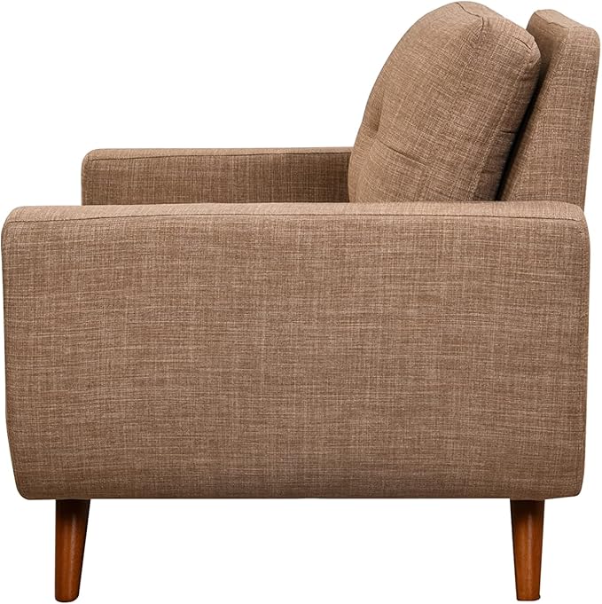 41”Linen Fabric Accent Chair Mid Century Modern Armchair for Living Room Bedroom Button Tufted Upholstered Comfy Reading Accent Sofa ChairsLight Brown