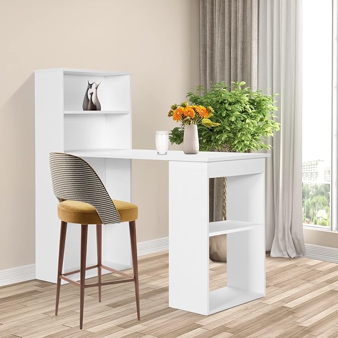 Computer Desk with Bookcase 48” Modern Writing Table Desk with Storage Shelves and CPU Stand Reversible Study Workstation for Home Office Bedroom (White)
