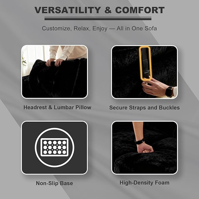 78.7 King Foldable Sofa Bed Lazy Sofa Couch 3-in-1 Multi-Functional Sleeper Sofa Bed Teddy Futon Sofa Floor Loveseat Sofa Human Dog Bed Bean Bag Lounge Recliner for Living Room Black