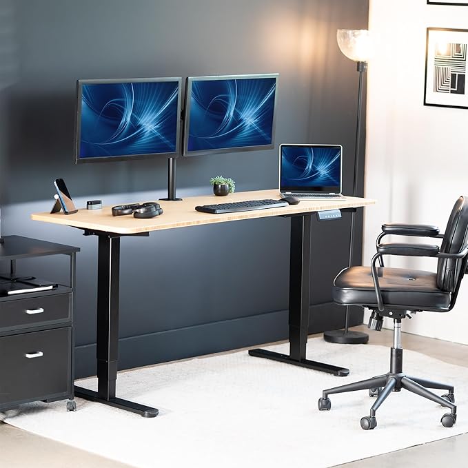 VIVO Electric 60 x 24 in Dual Motor Sit Stand Desk Memory Height Adjustment 2B Series Bamboo Top Black Frame DESK-KIT-2B6O