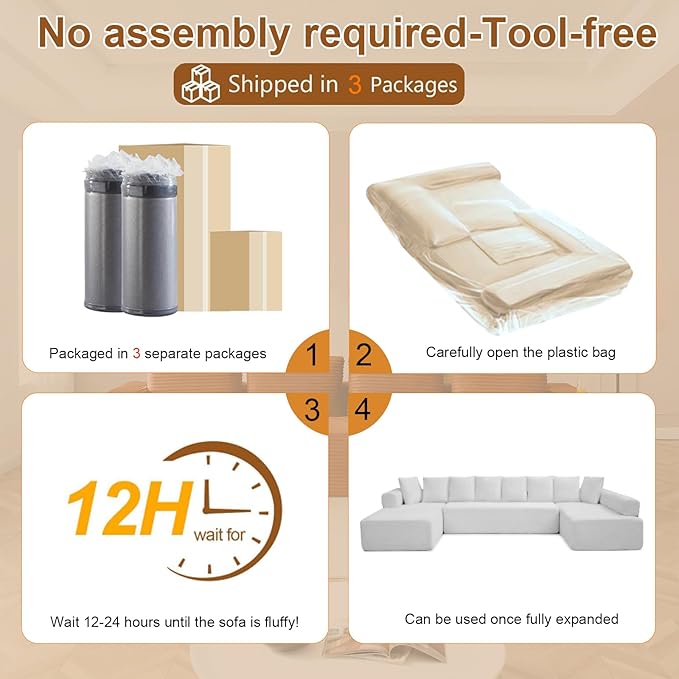 145 Modular Sectional Sofa Oversized U-Shaped Deep Seat Corduroy Cloud Couch with Fixed-Shape Frame Sleeper Sofa Couch Boneless Couches for Living Room No Assembly RequiredSofa in A BoxGreen