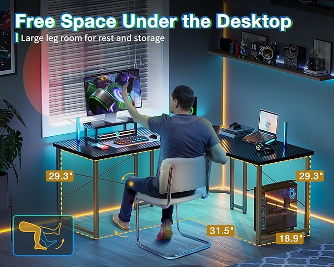 AODK L Shaped Gaming Desk Computer Corner Desk PC Gaming Desk Table with Large Monitor Riser Stand for Home Office Sturdy Writing Workstation51 * 19 inchBlack