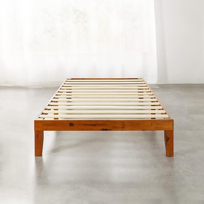 Mellow Naturalista Classic 12 Inch Solid Wood Platform Bed with Wooden Slats Twin XL Cherry