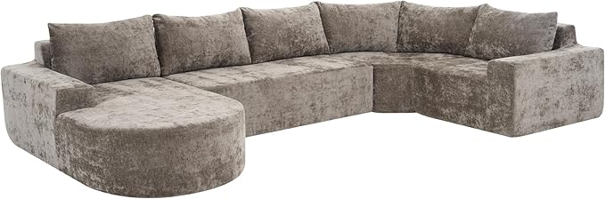Modular Sofa Set 141.7 Oversized Sofa Cloud Sectional Sofa Set 5 Seat Upholstered Couches U-Shaped Sofa with Deep Seat Chenille Fabric Convertible Sleeper Couches for Living Room(Brown/145)
