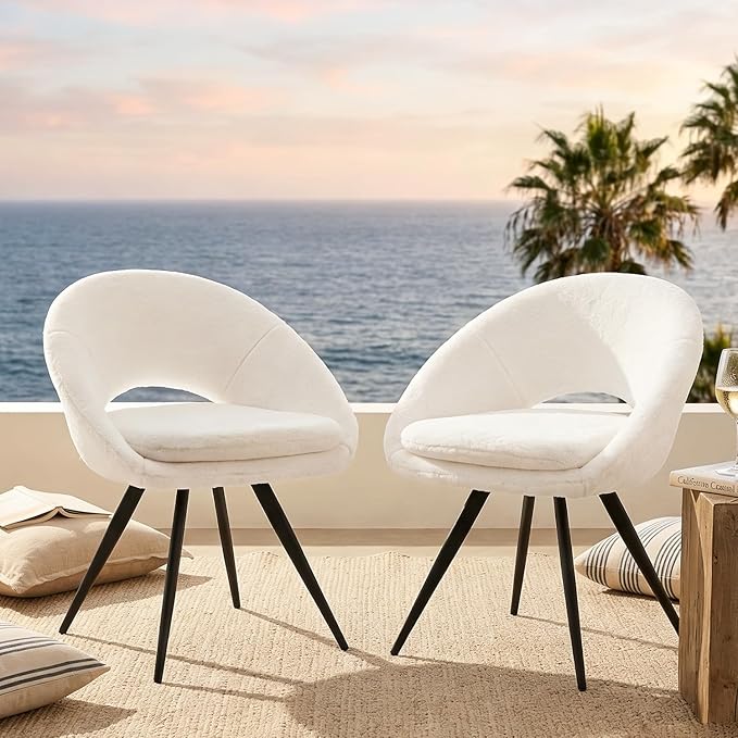 Modern Dining Chairs Set of 2 Upholstered Kitchen Chairs Dining Room Chairs Comfortable Side Accent Chairs with Curved Back for Kitchen Living Room Restaurant (White2)