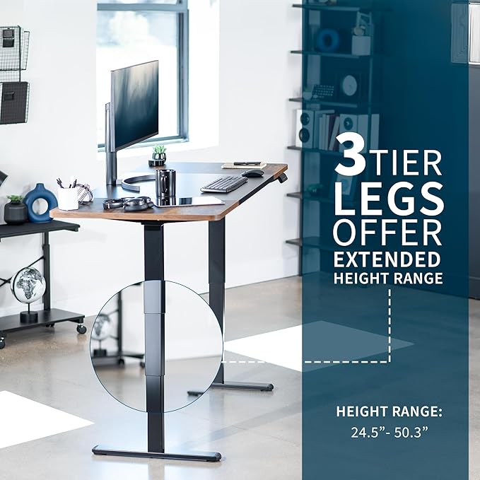 VIVO Electric 71 x 30 in Dual Motor Rustic Sit Stand Desk Memory Height Adjustment 2B Series Black and Vintage Brown Top Black Frame DESK-KIT-2B7BN