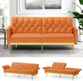 Velvet Sofa Bed w/Adjustable Armrests and Backrests Modern Convertible Sleeper Sofa Tufted Futon Sofa for Bedroom Living Room Apartment Orange