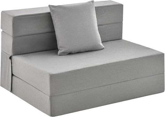 Giantex 6 Inch Folding Sofa Bed Couch with Pillow Tri-fold Mattress with High-Density Foam Foldable Floor Couch with Headrest Portable Guest Bed with Zippered &amp Washable Cover Grey
