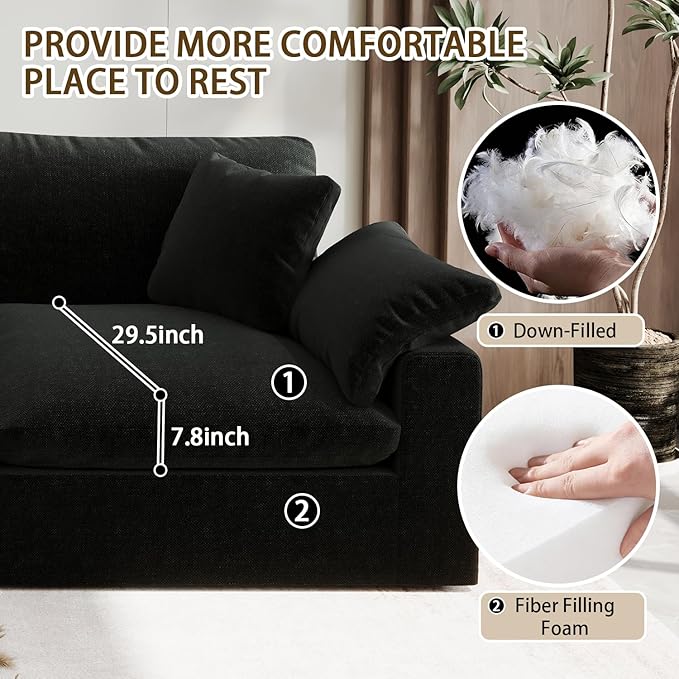 Modular Sectional Sofa Cloud Couch78.6 Down Filled Comfy Cloud Modern Sofa2 Seater with Black Linen Couch Cushion Covers Removable Furniture for Living Room