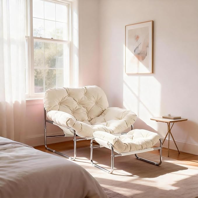 YOXIFOC Modern Style Recliner Armchair with Footrest Multifunctional Leisure Chair with Thickened Cushion and Phone Holder Suitable for Bedroom/Living Room Reading Chair/Garden/Patio (White)