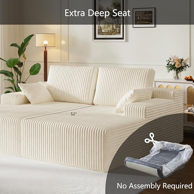 79 Double Oversized Chaise Lounge Chair Indoor Corduroy Comfy Boneless Loveseat Sleeper Sofa Reading Chairs Cloud Couch BedDeep Seat Wide ArmrestNo Assembly Required for Living Room Bedroom