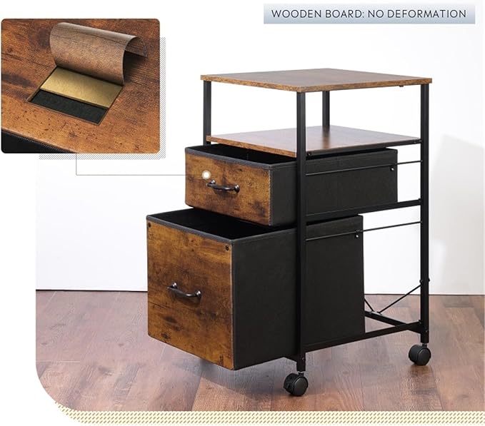 Mobile File Cabinet 2 Drawer Mobile Filing Cabinet with Open Storage Shelf Rolling Printer Stand for Home Office A4 Letter Size Storage