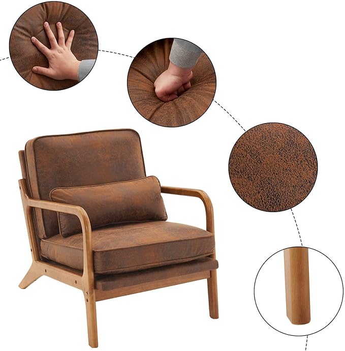 Lestar Single Lounge Chair Modern Accent Sofa Chairs Bronzing Cloth Upholstered Seat with Back Cushion and Pillow for Living Room (Orange)