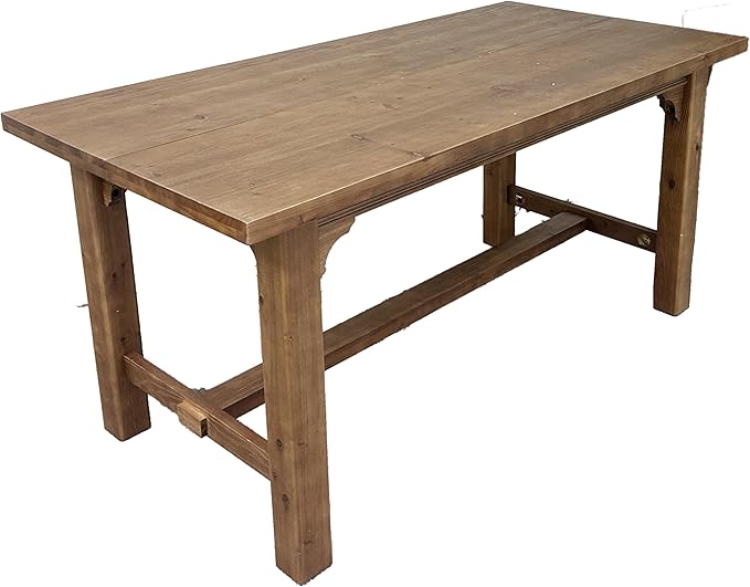 63‑Inch Executive Desk Solid Wood Computer Workstation for Home Office Large Office Desk with Foot Bar Farmhouse Writing Table in Brown