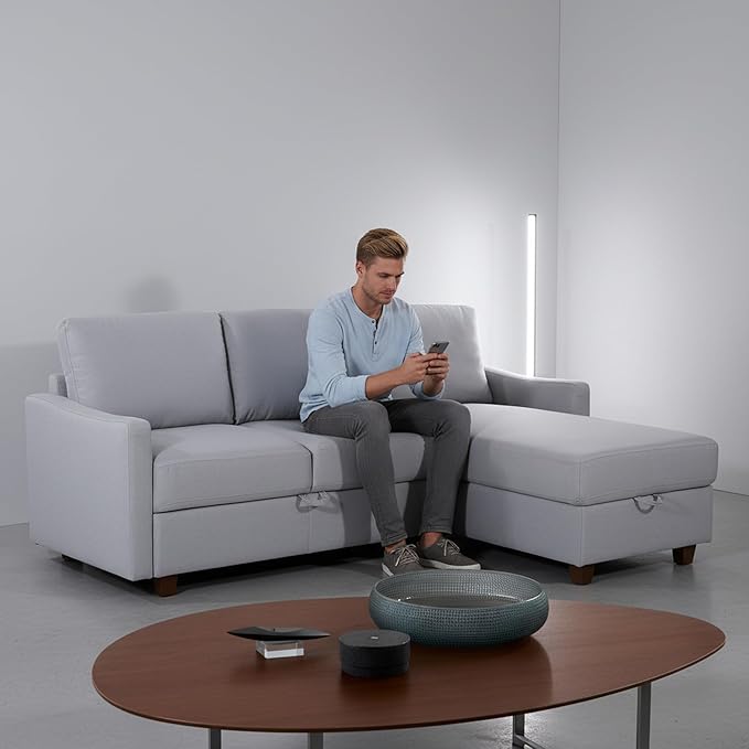 Sectional Sofa with Storage – Modern Upholstered Living Room Couch Reversible Chaise for Home Apartment Office 81.9” L Light Grey