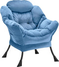 Lazy Chair Thick Padded Comfy Velvet Accent Lounge Chair with Stable Frame Leisure Sofa Armchair with Armrests and Side Pocket Reading Chair for Bedroom Living Room Office Light Blue