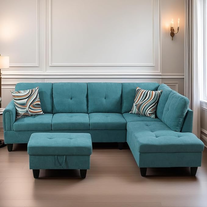 FONTOI L Shaped Sectional Couches for Living Room Modern Modular Sectional Sofa with Ottoman Storage Comfy L Shaped Couch with Chaise for Bedroom Apartment Furniture Green