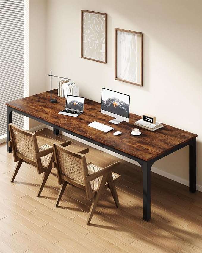 LITTLE TREE Two Person Desk 78.7 Inches Extra Long Computer Desk Wooden Large Office Desks with Strong Metal Legs Double Desk for 2 People Writing Study Table for Home Office Brown &amp Black