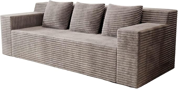 71 Small Boneless Couch Corduroy 3 Seater Couch for Living Room with 3 Pillows &amp Armrests Deep Seat Sofa for Small Spaces Apartment﻿ (Camel) | Small Boneless Couch