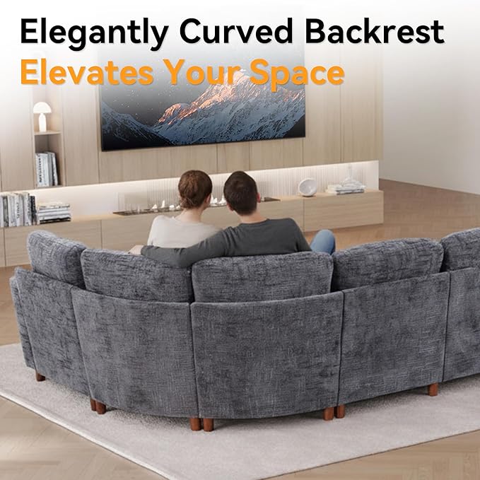 159 Inch Oversized Modular Sectional Sofa with Curved Corner Convertible U/L-Shaped Cloud Couch with Moveable SeatStorage OttomanCupholders Living Room Chenille Fabric Sofa | Breathable material
