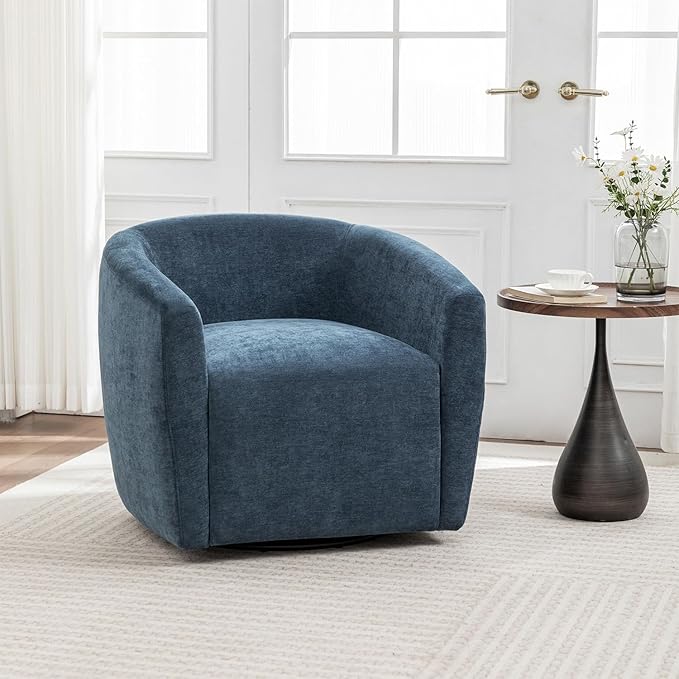 MINCETA Swivel Accent ChairModern Barrel Chair 360 Swivel Accent Armchair with UpholsteredComfy Round Club Chairs for Living RoomBedroom Study RoomSet of 1Fabric in Navy