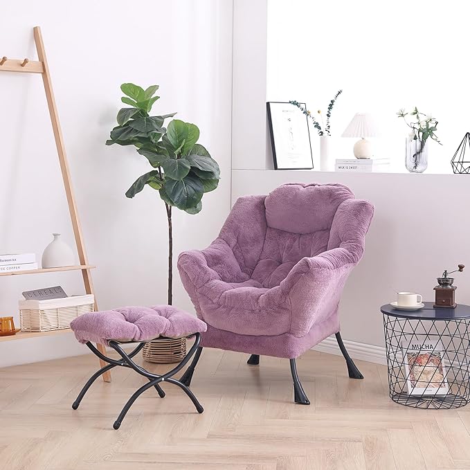 LITA Lazy Chair with Ottoman Modern Accent Leisure Upholstered Sofa Chair Lounge Reading Chair with Armrests and a Side Pocket for Living Room Bedroom &amp Small Space