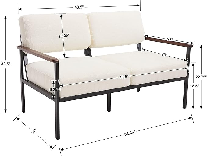 Wahson White Chenille Loveseat Couches 52 Inch Modern Comfy Upholstered Sofa with 2-Seat Small Sofa Couch Lounge Chair Mini Teen Couch for Living Room/Bedroom/Small Spaces/Office