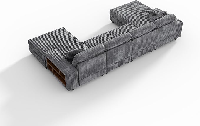 137” Oversized Corduroy Sectional Sleeper Sofa with Double Storage Chaise U Shaped 4 Seat Sectional CouchDark Gray