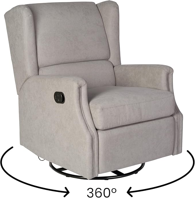 Flash Furniture Omma Swivel Glider Rocking Recliner Manual Wingback Recliner with 360 Degree Swivel for Living Room Bedroom or Nursery Upholstered Light Gray