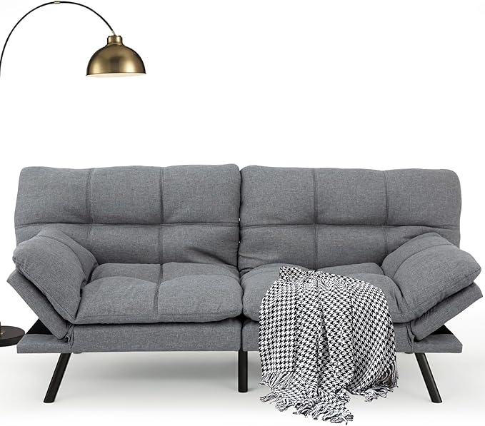 Opoiar Futon Sofa Bed Convertible Memory Foam Foldable Couch Modern Sleeper Loveseat with Adjustable Armrests&ampBackrests for Small Spaces Office Studio Apartment Dorm Game Room