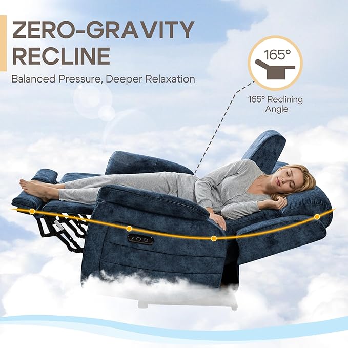 Zero Gravity Power Reclining Loveseat Sofa with Adjustable Headrests Power Loveseat Recliner with Console Electric 2-Seater Recliner Couch with Charging Port for Living Room (Velvet Blue)