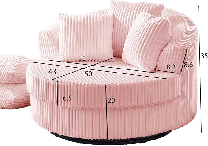 360° Swivel Accent Barrel Chair Corduroy Comfy Round Swivel Chair with Mental Base &amp Pillows Modern Lounge Reading Armchair Upholstered Plush Sofa Chairs for Living Room Bedroom Apartment(Pin