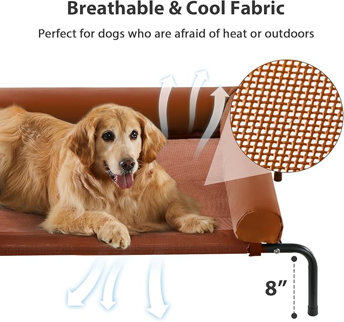 RRPETHOME Large Elevated Cooling Dog Bed Raised Cot Beds for Large Dogs Elevated Outdoor Dog Bed Chew Proof Portable Cooling Pet Cot with Skid-Resistant Feet and Breathable Mesh