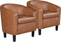 Yaheetech Brown Accent Chairs Set of 2 Faux Leather Barrel Chairs Comfy Modern Leather Club Armchairs with Soft Seat for Living Room Bedroom Reading Waiting Room Brown