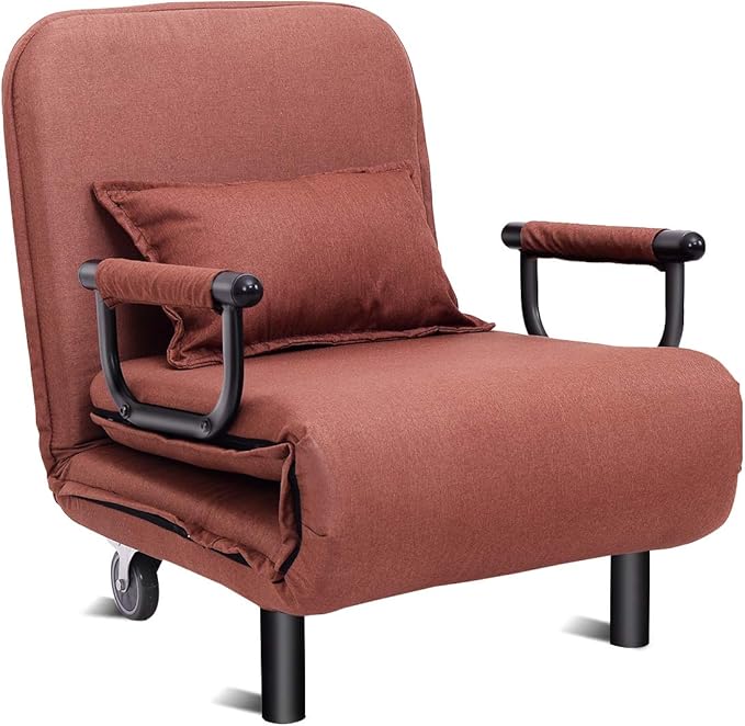Giantex 26.5 Convertible Sofa Bed Folding Arm Chair Sleeper Leisure Recliner Lounge Couch (Coffee)